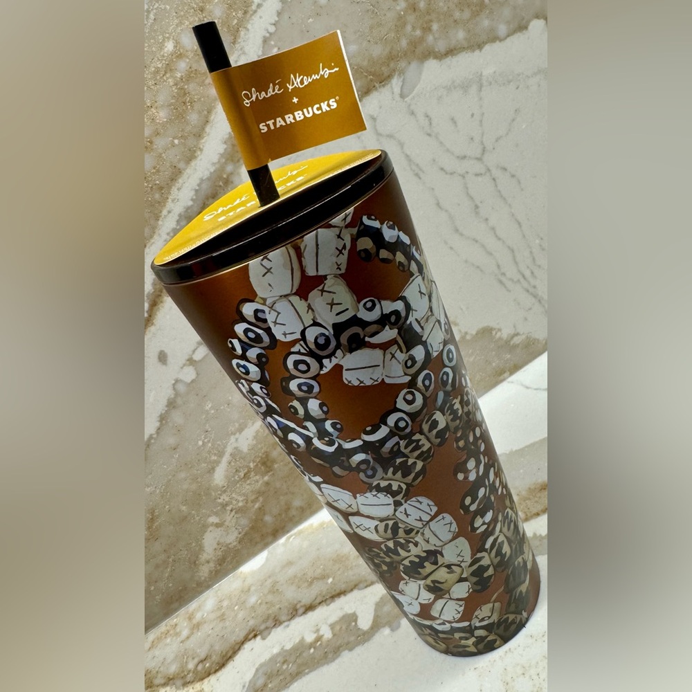 Starbucks Shadé Akanbi Batik Beads Stainless Steel Cold Cup 24 Oz Bronze NWT - Picture 5 of 11
